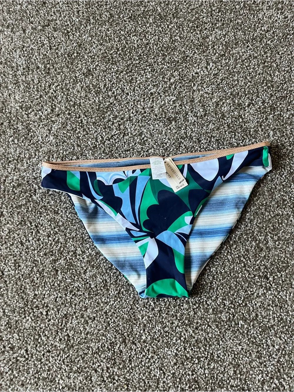 Aerie Women’s Medium Navy, Blue & Green Leaf-Print Bikini Reversible Bottoms